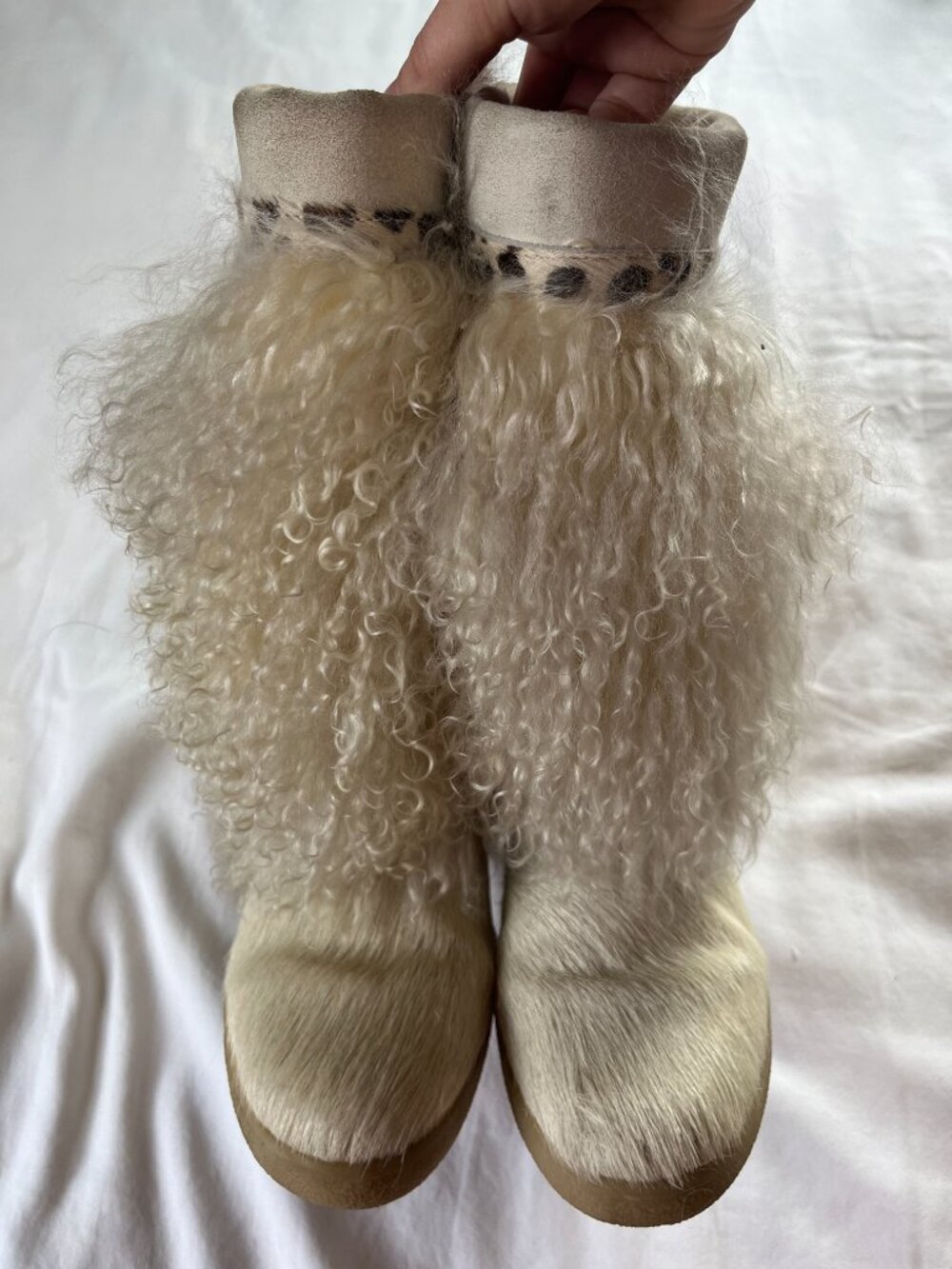Pajar Italian Leather Suede White Fur Cheetah Print Boots - Picture 11 of 11